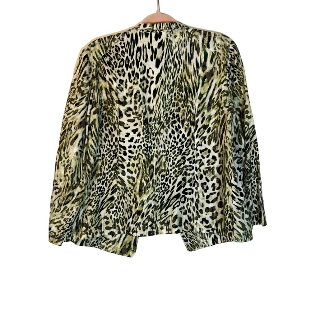 Chico's Animal Print 100% Linen Zipper Pockets Moto Open Blazer Size 2 - Picture 6 of 9